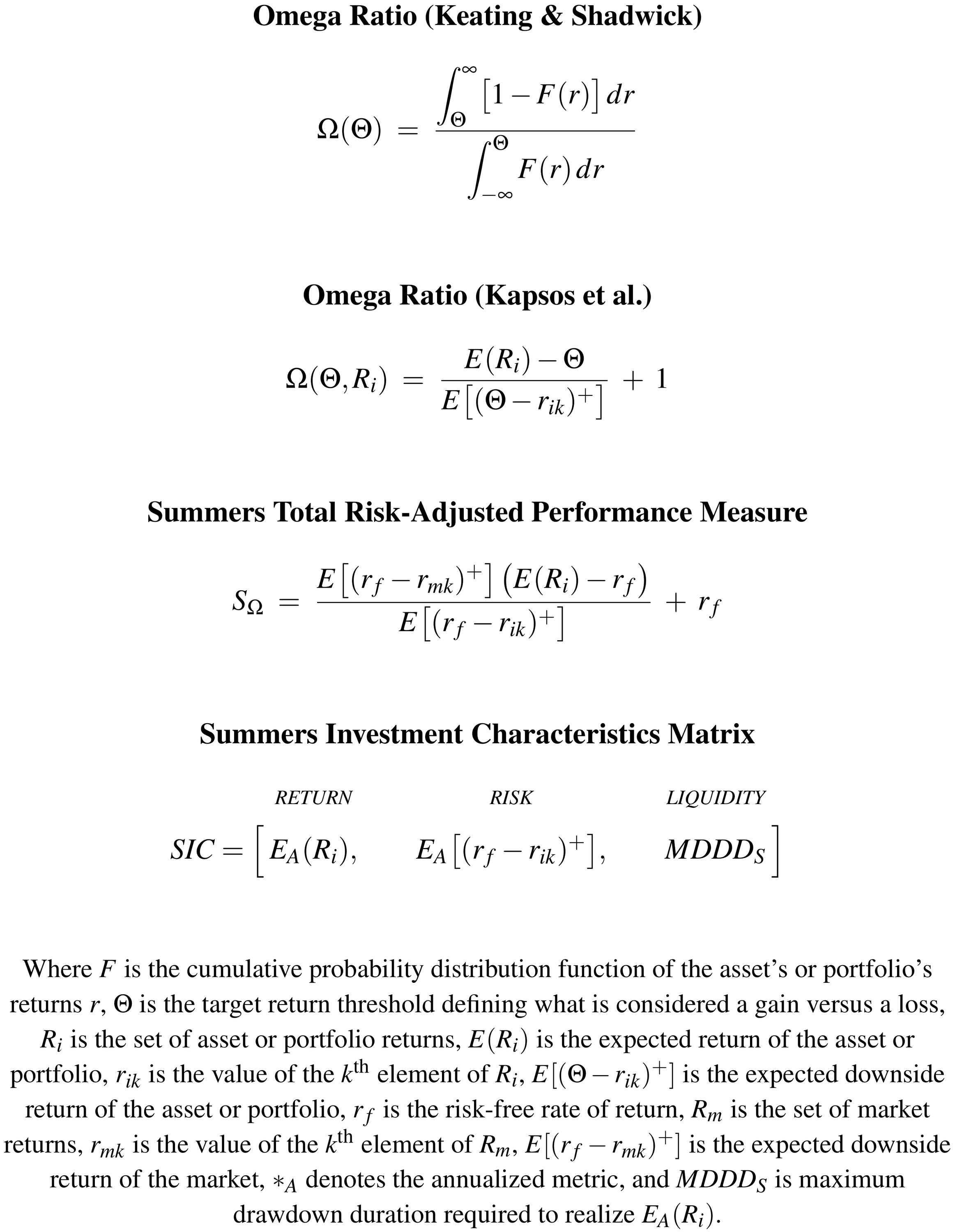 Summers Total Risk-Adjusted Performance Measure & Investment Characteristics Matrix